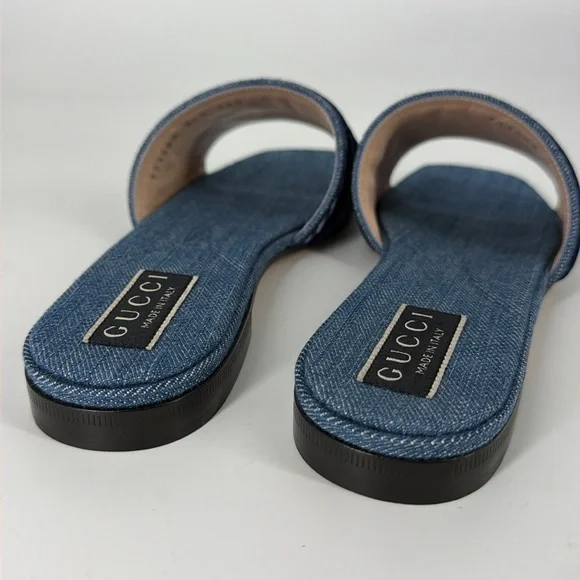 Gucci 36.5 Denim Jean Jane Logo Blue Stripe Slides Sandals E950 - Picture 9 of 14